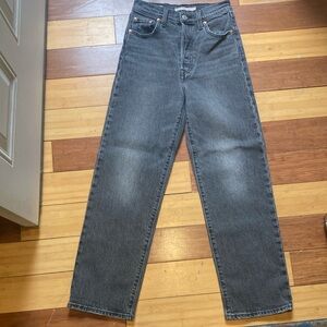 Gray Straight-Leg Levi’s with High-Waisted Design